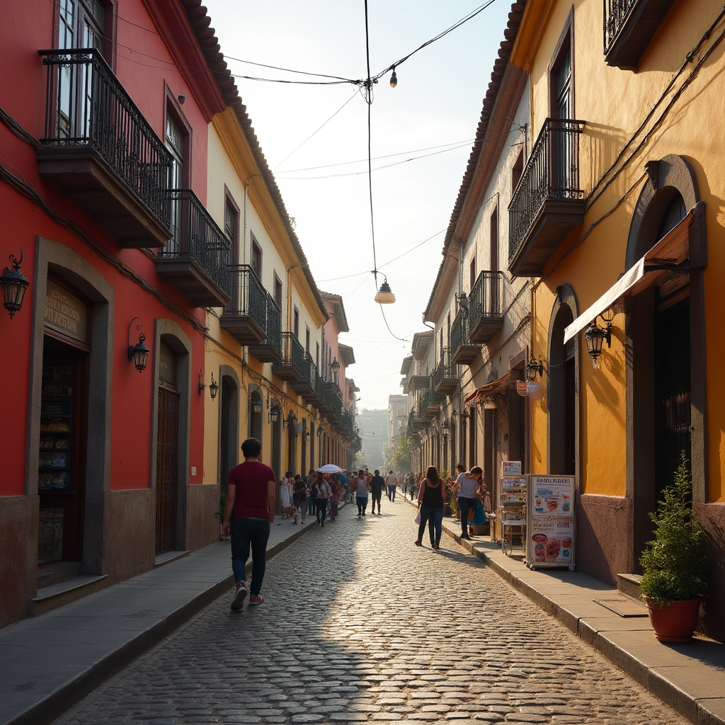 Vibrant street scene in Xalapa, Veracruz showing local businesses and commercial activity